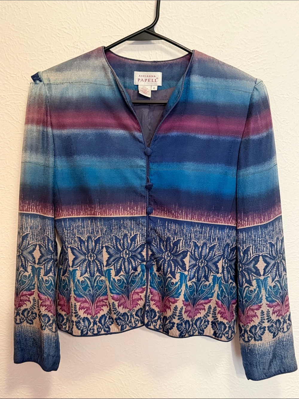 🆓🆓🆓Free🆓🆓Adrianna Papell Blue Pink Multicolor Floral Ombre Button-Front Jacket-6